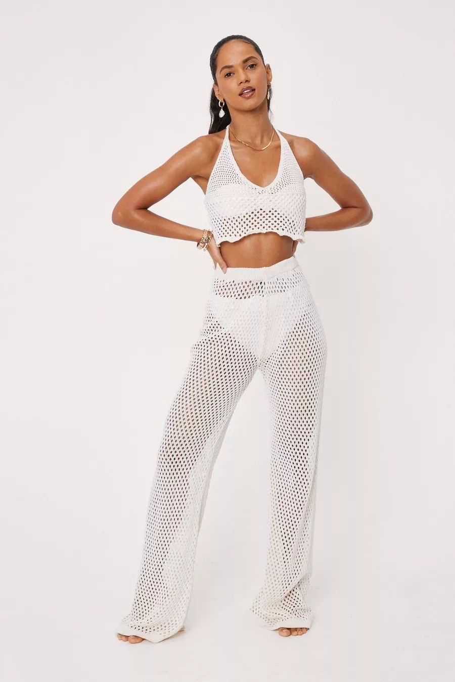 Crochet Wide Leg Beach Cover Up Pants | Nasty Gal (US)