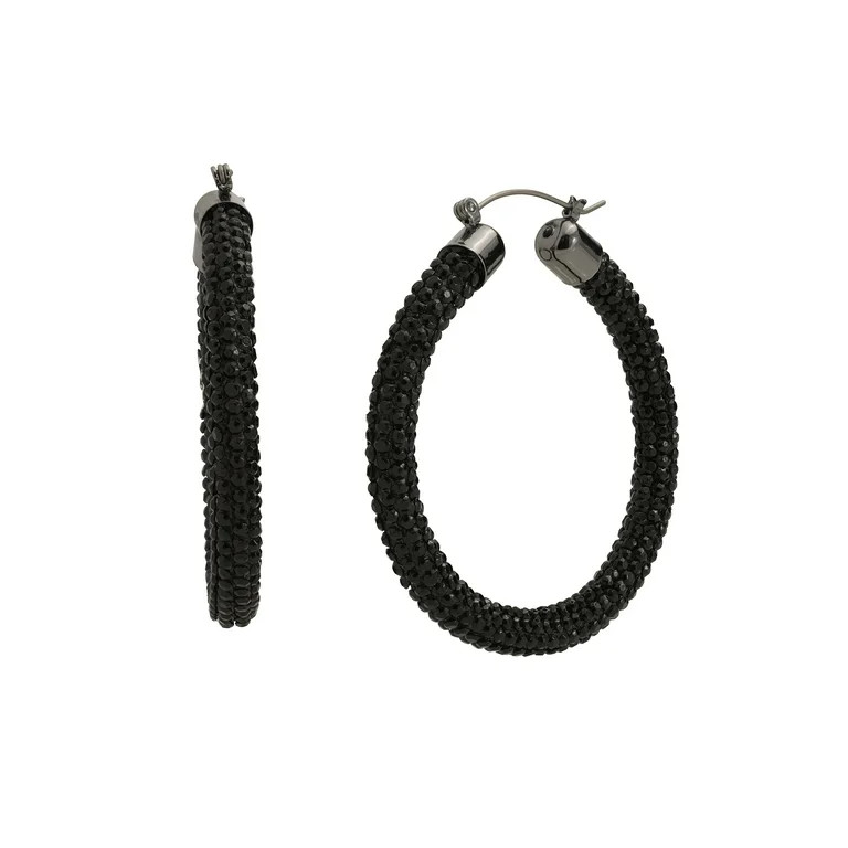 Madden NYC Women's Black Pavé Hoop Earrings | Walmart (US)