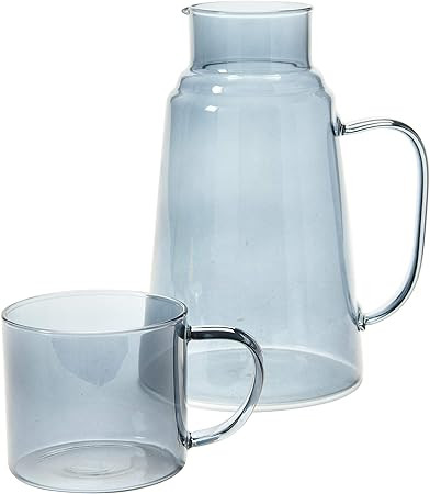Bloomingville 42 oz. Glass Carafe with 12 oz. Mug, Blue, Set of 2 Pitcher, 9.5" | Amazon (US)