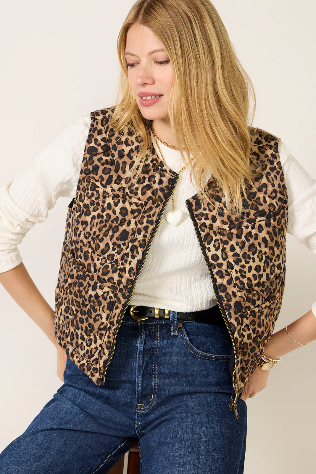 Theo Quilted Leopard Vest | Evereve