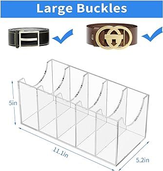 FEMELI Belt Organizer, Acrylic 5 Compartments Belt Container Storage Holder, Clear Belt Display C... | Amazon (US)