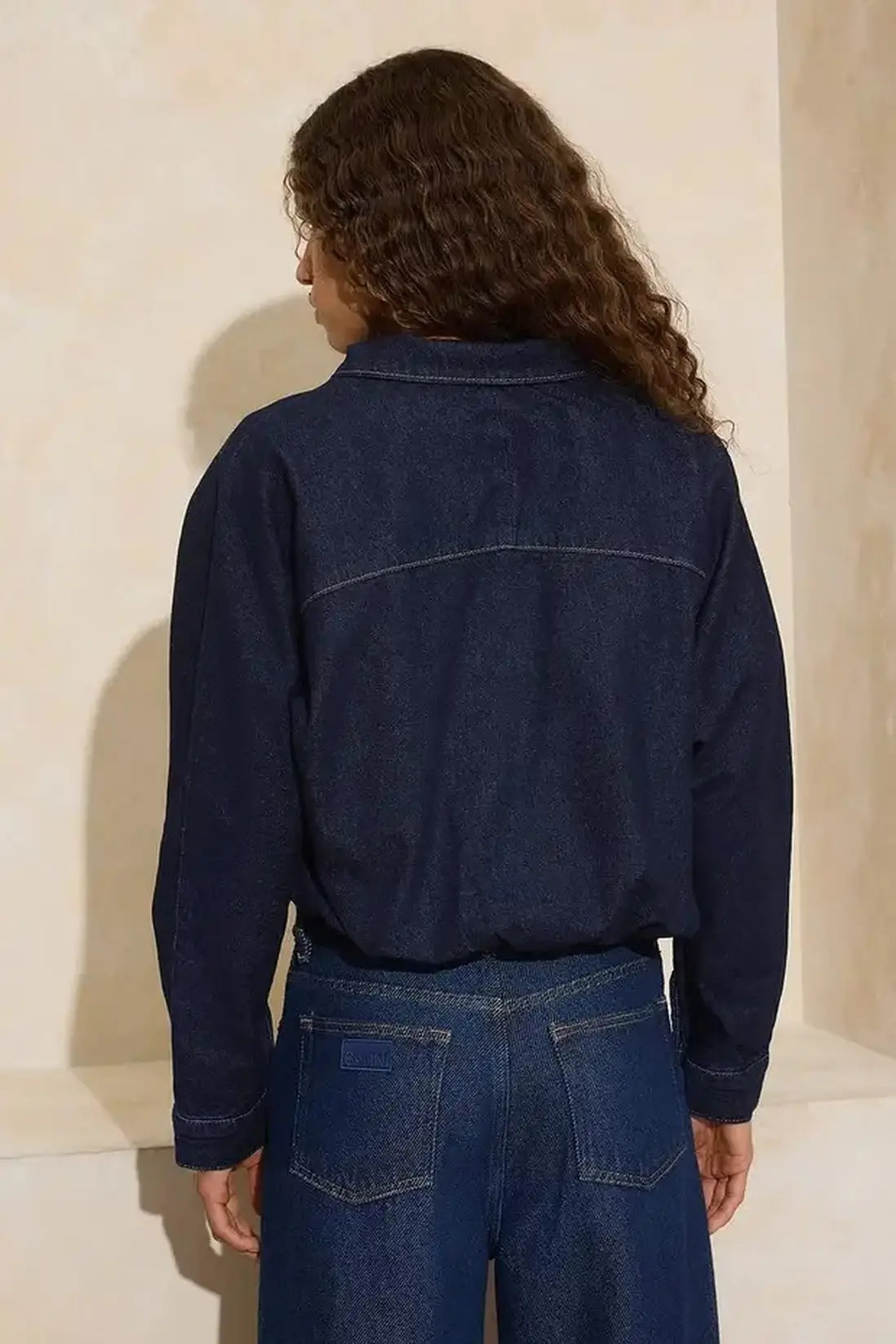 Dark Blue WOVCOR Dark Wash High Neck Denim Jacket with Structured Seam Detail | Boohoo | Boohoo.com (UK & IE)