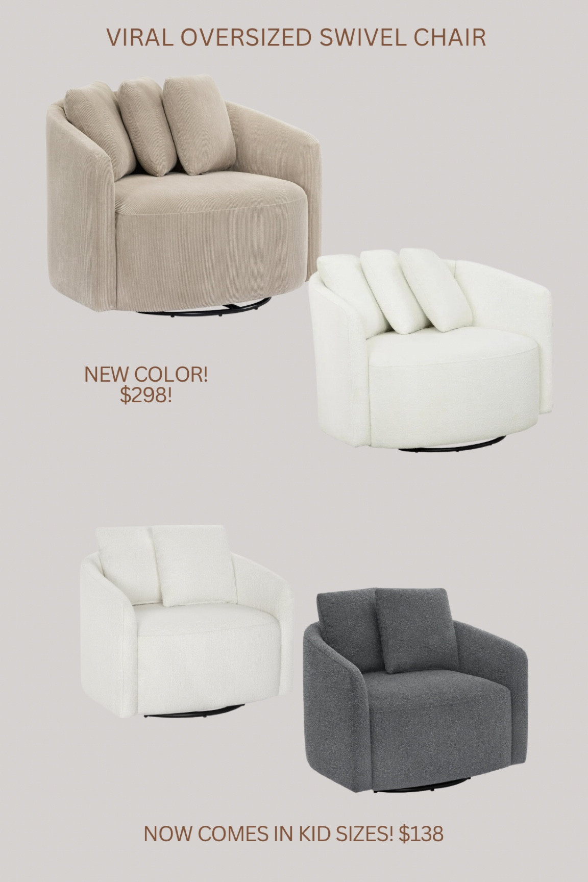 The viral, best priced oversized swivel chair now comes in a new gorgeous tan color!!

AND it now comes in a kid size as well 🥹!!!!

#LTKKids #LTKSaleAlert #LTKHome