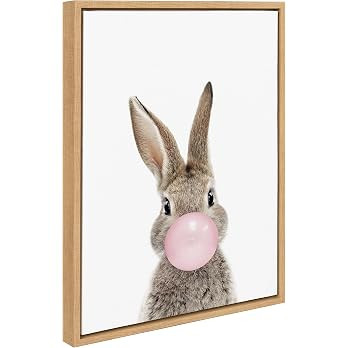 Kate and Laurel Sylvie Bubble Gum Bunny Framed Canvas Wall Art by Amy Peterson Art Studio, 18x24 ... | Amazon (US)
