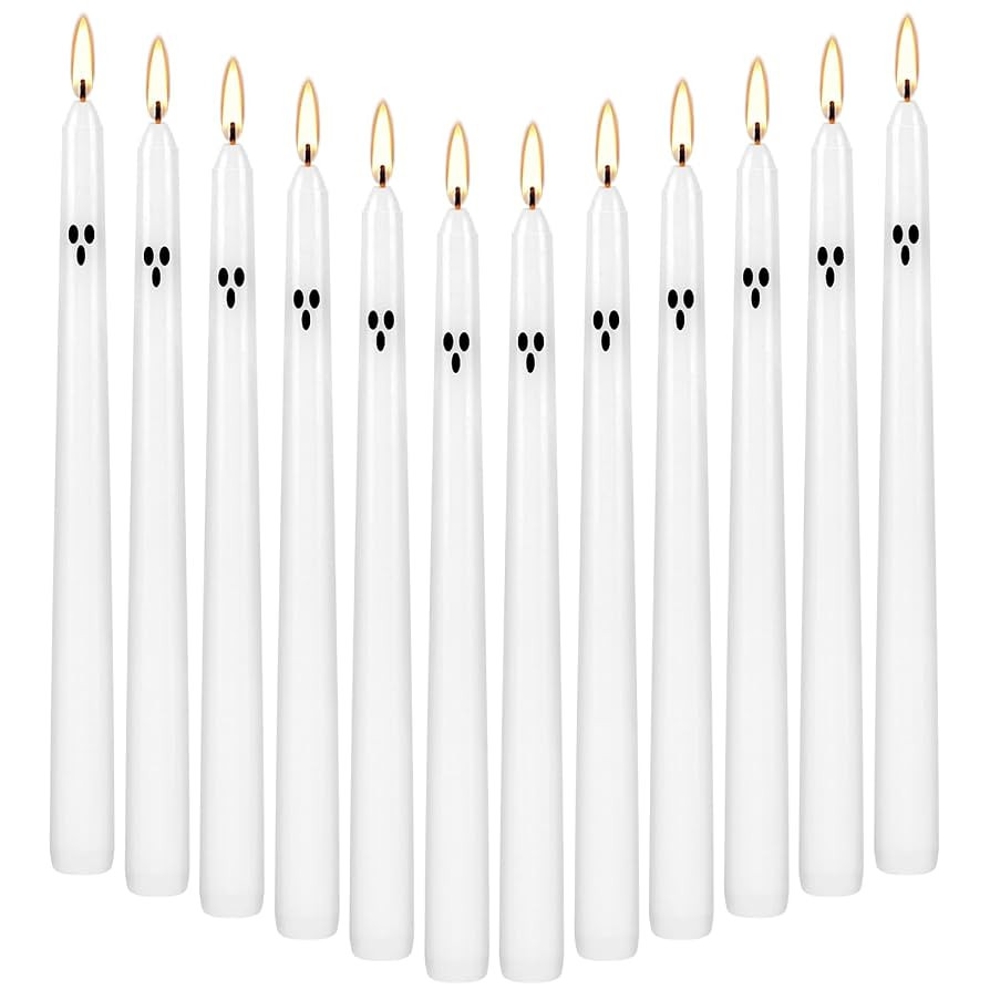 12 Pack Halloween Taper Candles - 10 Inch White Ghost Face Smokeless Candles, Long-Lasting 7+ Hou... | Amazon (US)