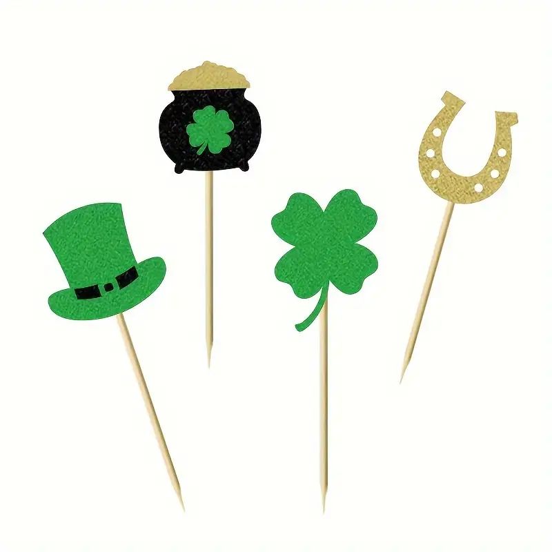 12pcs, St Patrick's Day Cupcake Toppers, Glitter Shamrock Lucky Four Leaf Clover Cupcake Picks Ho... | Temu Affiliate Program