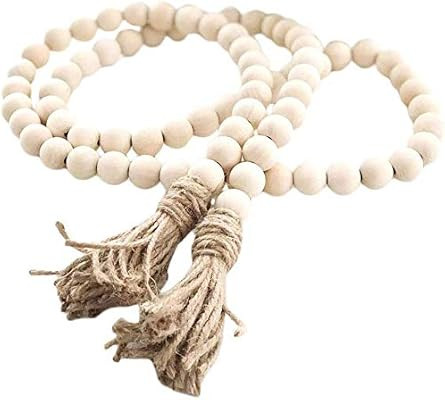 2PCS Wood Bead Garland Set, Farmhouse Rustic Country Beads with Tassles Wall Hanging Décor,145cm | Amazon (CA)
