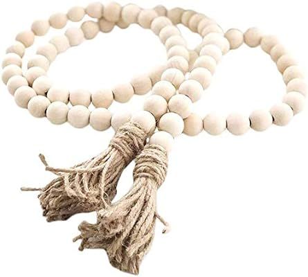 2PCS Wood Bead Garland Set, Farmhouse Rustic Country Beads with Tassles Wall Hanging Décor,145cm | Amazon (CA)