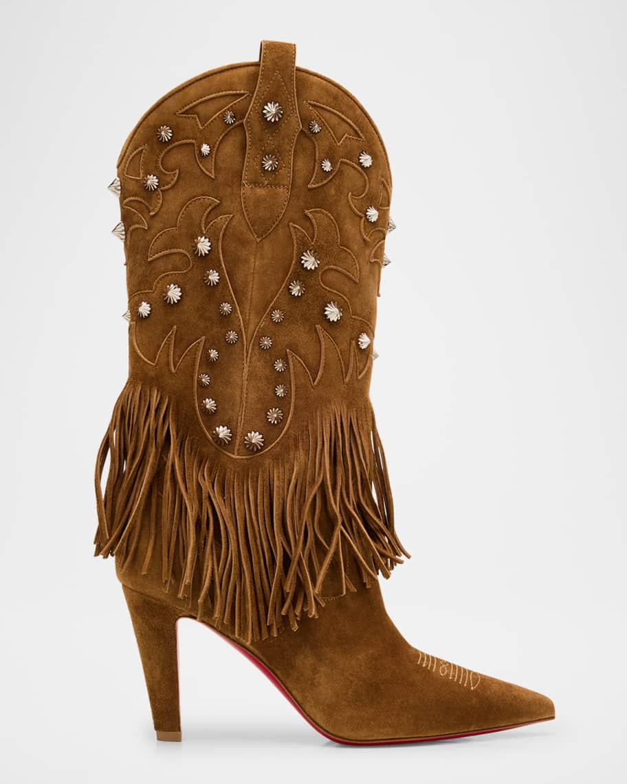 Christian Louboutin Santia Suede Fringe Red Sole Booties | Neiman Marcus