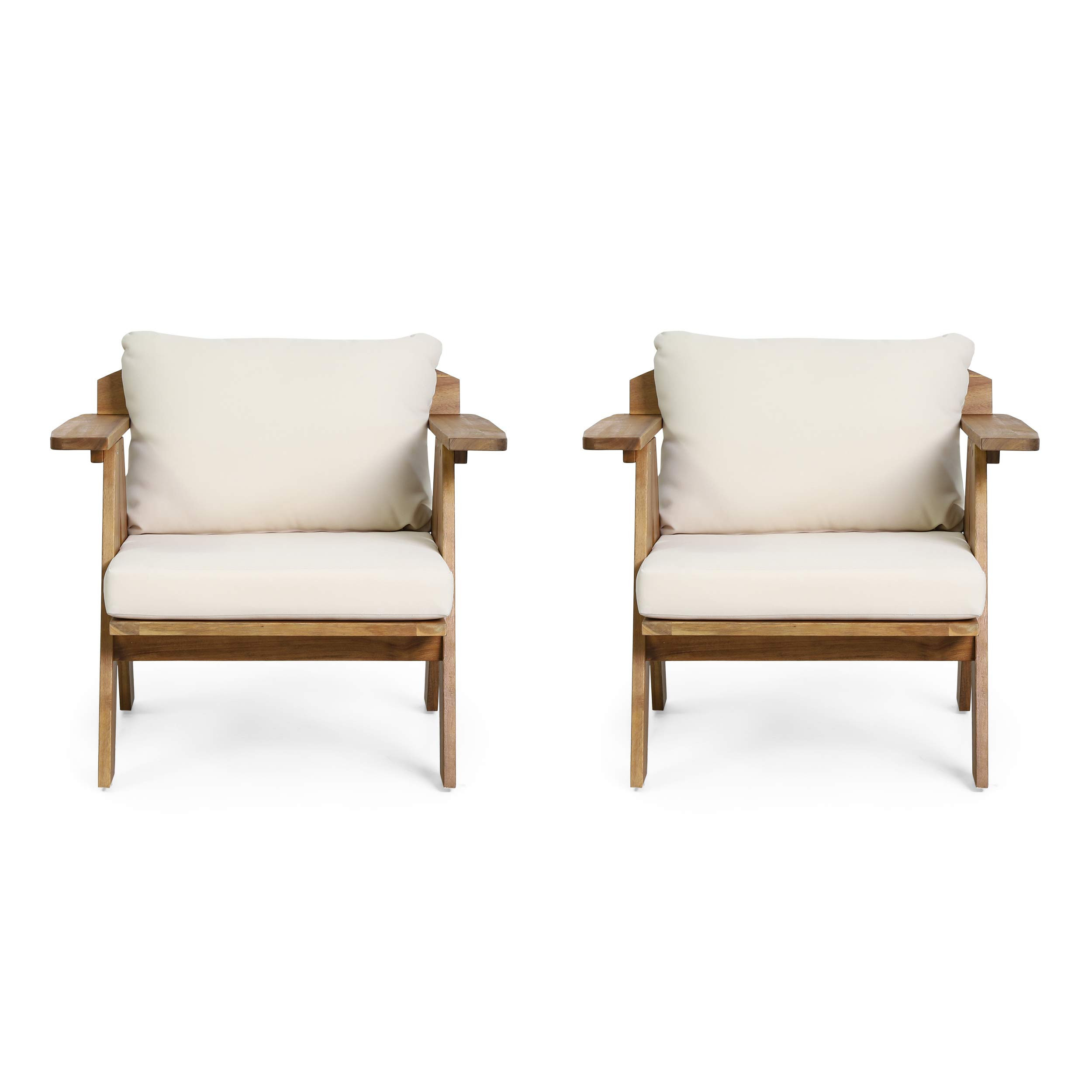 Amazon.com : Christopher Knight Home Arcola Outdoor Club Chair with Cushion - Acacia Wood - Teak/Beige (Set of 2) | Amazon (US)