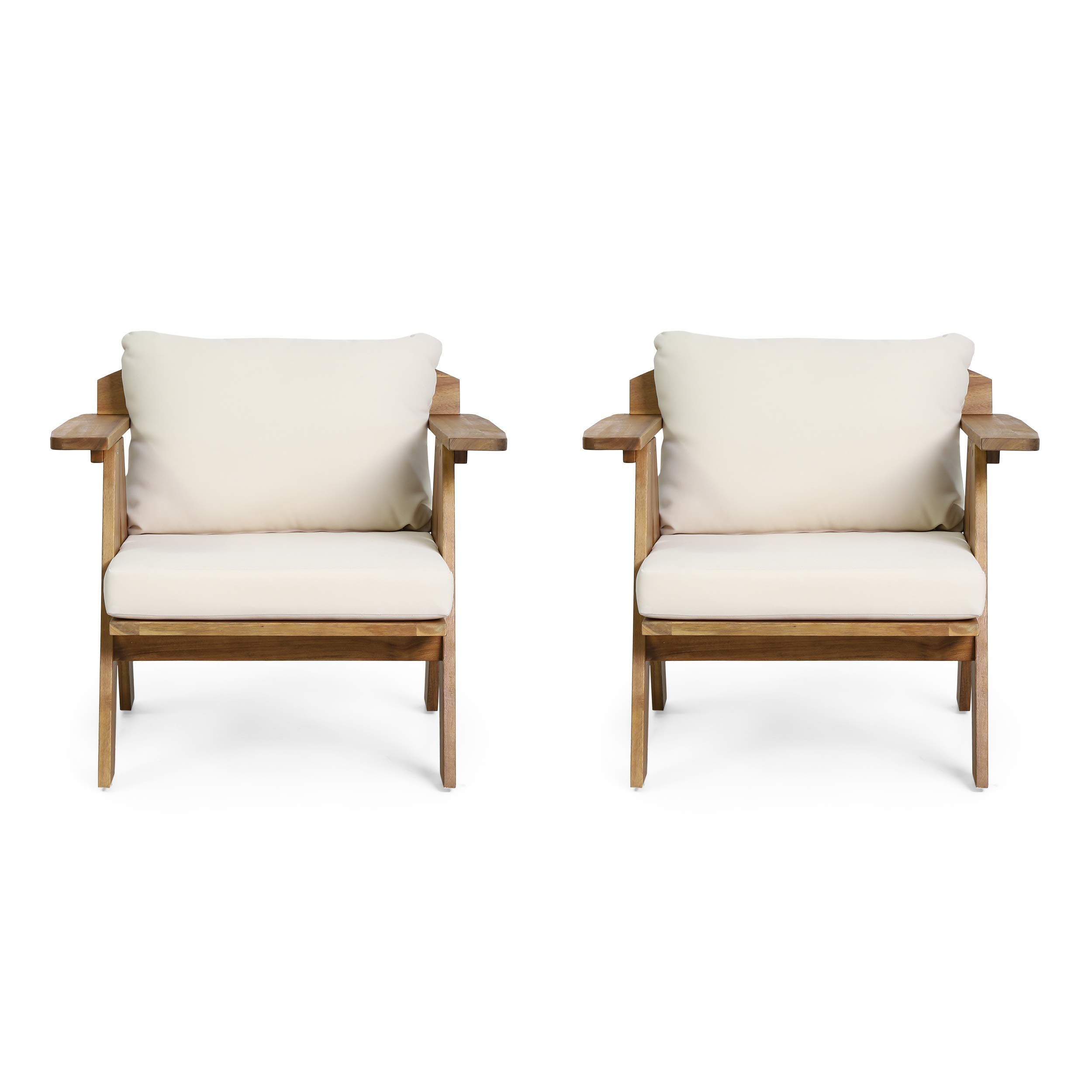Christopher Knight Home Arcola Outdoor Club Chair with Cushion - Acacia Wood - Teak/Beige (Set of 2) | Amazon (US)