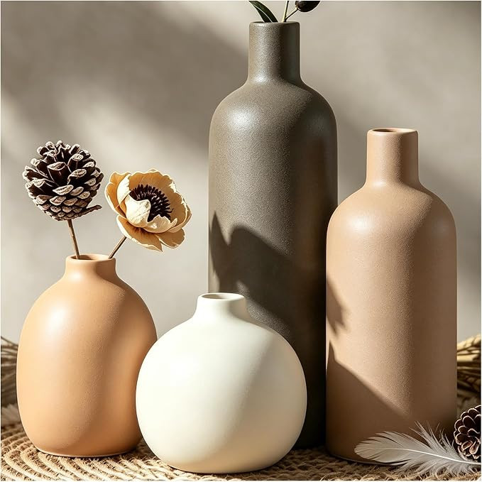 Upgraded Ceramic Vases Set for Home Decor, 4 Piece Modern Neutral Room Decor Desk Vase Bedroom De... | Amazon (US)