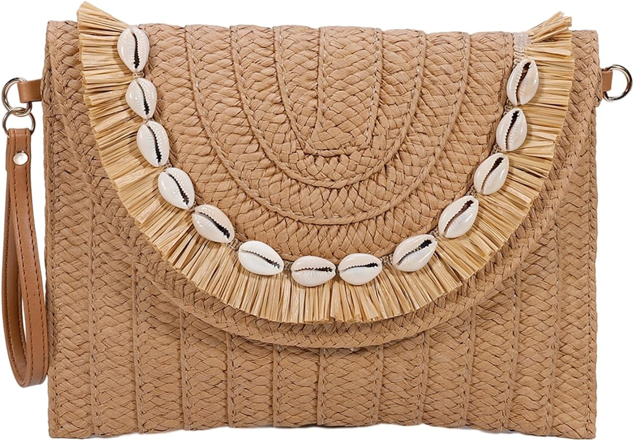 YYW Straw Handbag Straw Clutch Straw Shoulder Bag for Women Summer Beach Cruising Envelope Clutch... | Amazon (US)