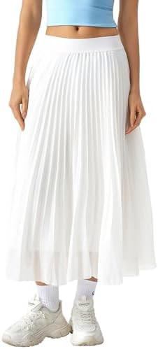 QINSEN Women's Elegant Flowy Pleated Chiffon Skirts Summer A-line Swing Midi Skirts Casual Elasti... | Amazon (US)