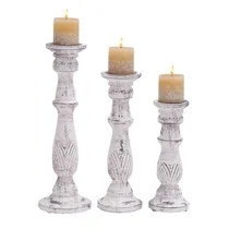 Traditional Wooden Candle Stand In Antiqued White - Set Of 3 | Walmart (US)