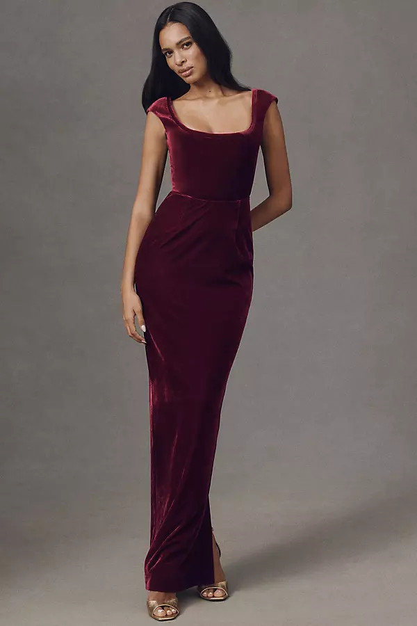 SAU LEE Brooke Cap-Sleeve Scoop-Neck Velvet Maxi Dress | Anthropologie (US)