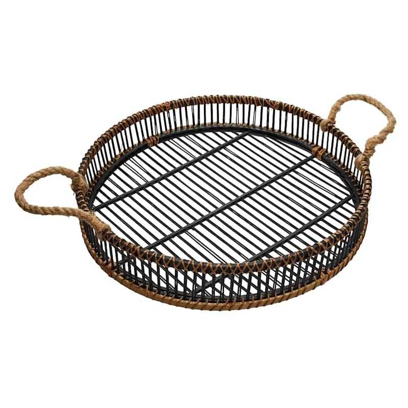 Black Rattan Tray, 17.7" | At Home