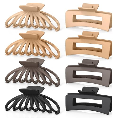 OPAUL Large Matte Square Nonslip Hair Claw Clips, 4.75" Strong Hold Big Neutral Hair Accessories for Long Hair for Women and Girls (8 Pack) | Amazon (US)