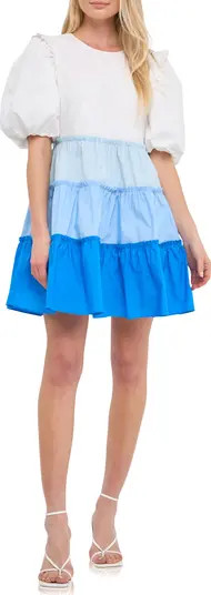 English Factory Colorblock Puff Sleeve Minidress | Nordstrom | Nordstrom