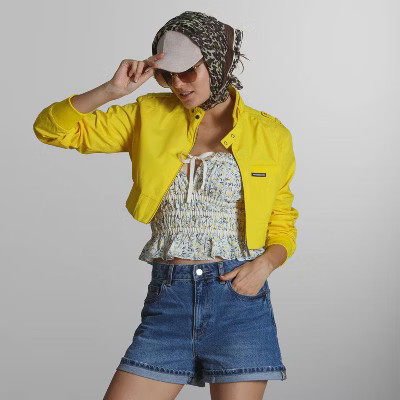 Women's Mini Cropped Racer Jacket - Yellow, Medium | Target