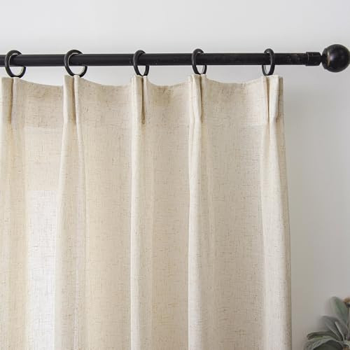 Ftinala Neutral Linen Semi Sheer Curtains 92 Inch Long, Cream Beige Flax Light Filtering Curtains & Drapes, Modern Farmhouse Window Treatments, Natural Pinch Pleat Ceiling Curtain with Hooks | Amazon (US)