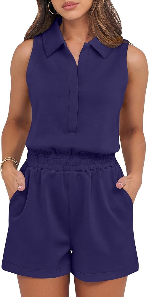 ANRABESS Romper for Womens 2025 Summer Dressy Casual Sleeveless V Neck One Piece Short Jumpsuit L... | Amazon (US)