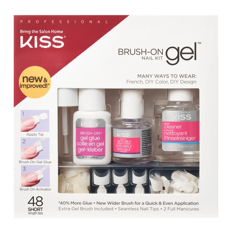 KISS Brush-On Gel Nail Kit, French & Natural Tips, 48 Count | Walmart (US)