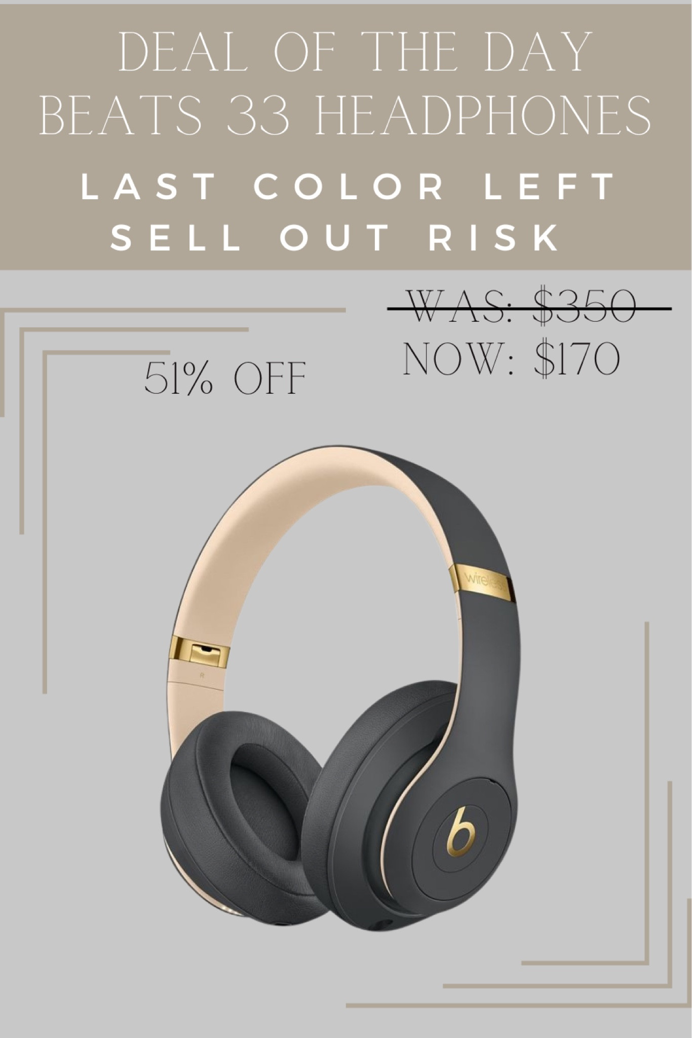 Beats33 noise cancelling wireless headphones 51% off. Sell out risk! Deal of the day. 

Headphones/ wireless headphones/ gift guide/ gifts for him/gifts for kids 

#LTKFind #LTKGiftGuide #LTKsalealert