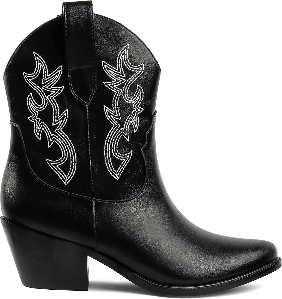 Zzheels Embroidered Western Cowboy Boots for Women Ankle High Cowgirls Low Chunky Heel Pointed To... | Amazon (US)