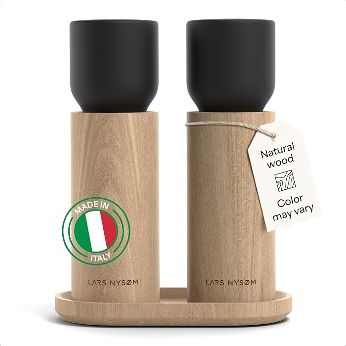LARS NYSØM Wooden Salt and Pepper Grinder Set Manual with Tray - Salt and Pepper Mills with Adju... | Amazon (US)