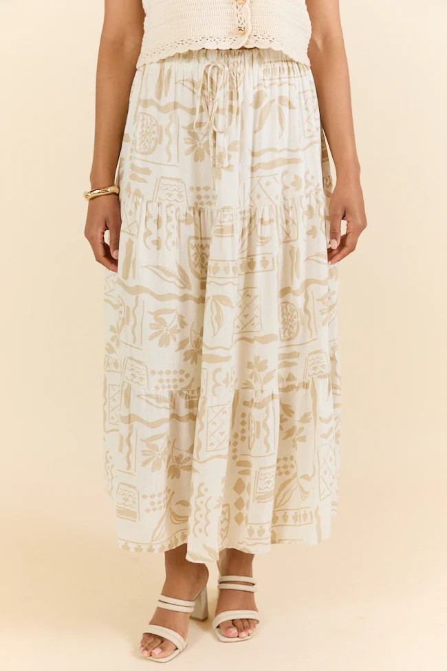 First Stop Ivory and Beige Icon Printed Midi Skirt FINAL SALE | Pink Lily