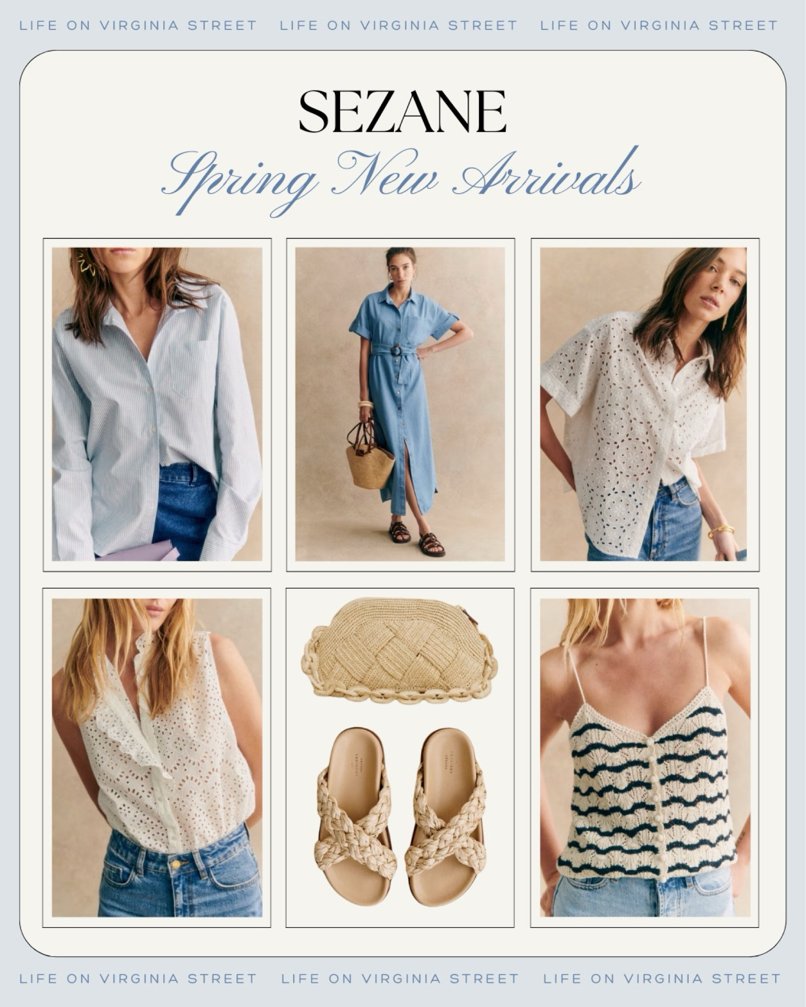 Cute new spring outfit arrivals from Sezane! Includes this chic tomboy top, denim dress, eyelet top, crocheted top, raffia sandals, raffia purse all with a French girl chic vibe!
. 
#ltkseasonal #ltkstyletip #ltkover40 #ltkmidsize #ltkfindsunder100 #ltkworkwear #ltktravel #ltkshoecrush #ltkitbag 

#LTKworkwear #LTKover40 #LTKSeasonal