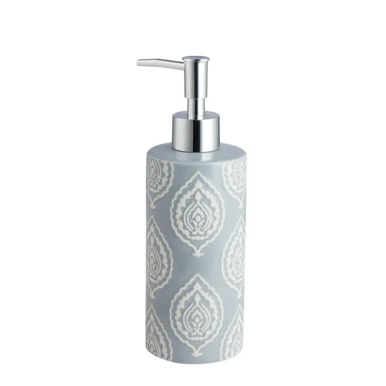 My Texas House Channing 12 oz. Ceramic Embossed Damask Soap Pump, Grey | Walmart (US)