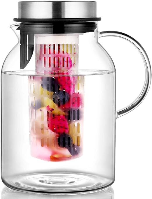 Glass Water Pitcher, Fruit Infuser Pitcher with Removable Lid, High Heat Resistance Infusion Pitc... | Amazon (US)