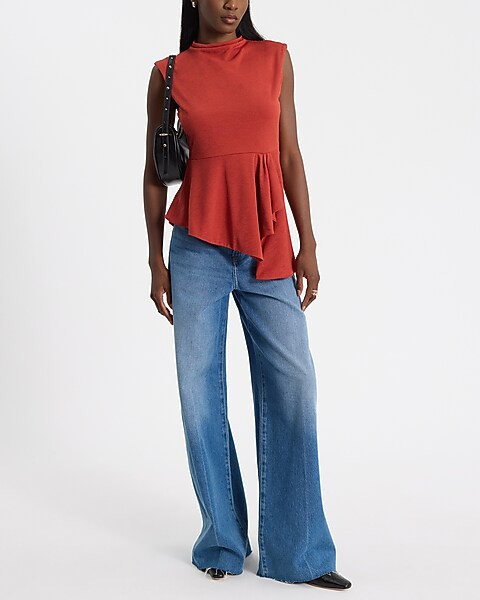 Mock Neck Asymmetrical Peplum Tank | Express