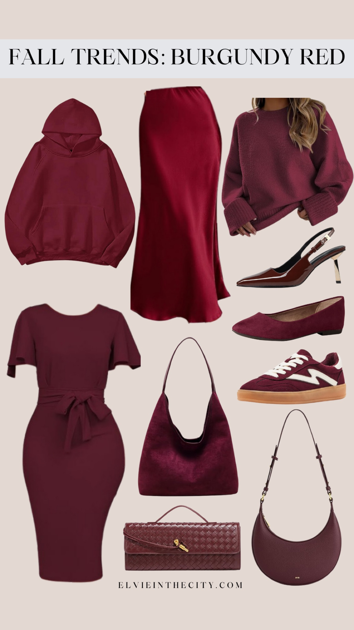 I’m loving the burgundy red fall trend! Find burgundy everything here, including a hooded sweatshirt, a satin skirt, sweater, short sleeve dress, sling back heels, flats, sneakers, a hobo bag, shoulder bag, and clutch.

Fall outfit, fall purse, ootd, fashion over 40

#LTKStyleTip #LTKFindsUnder50 #LTKOver40