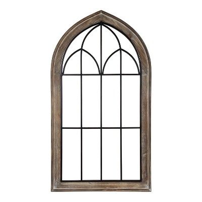 27" x 48" Rennel Window Pane Arch Wall Decor Rustic Brown - Kate and Laurel | Target