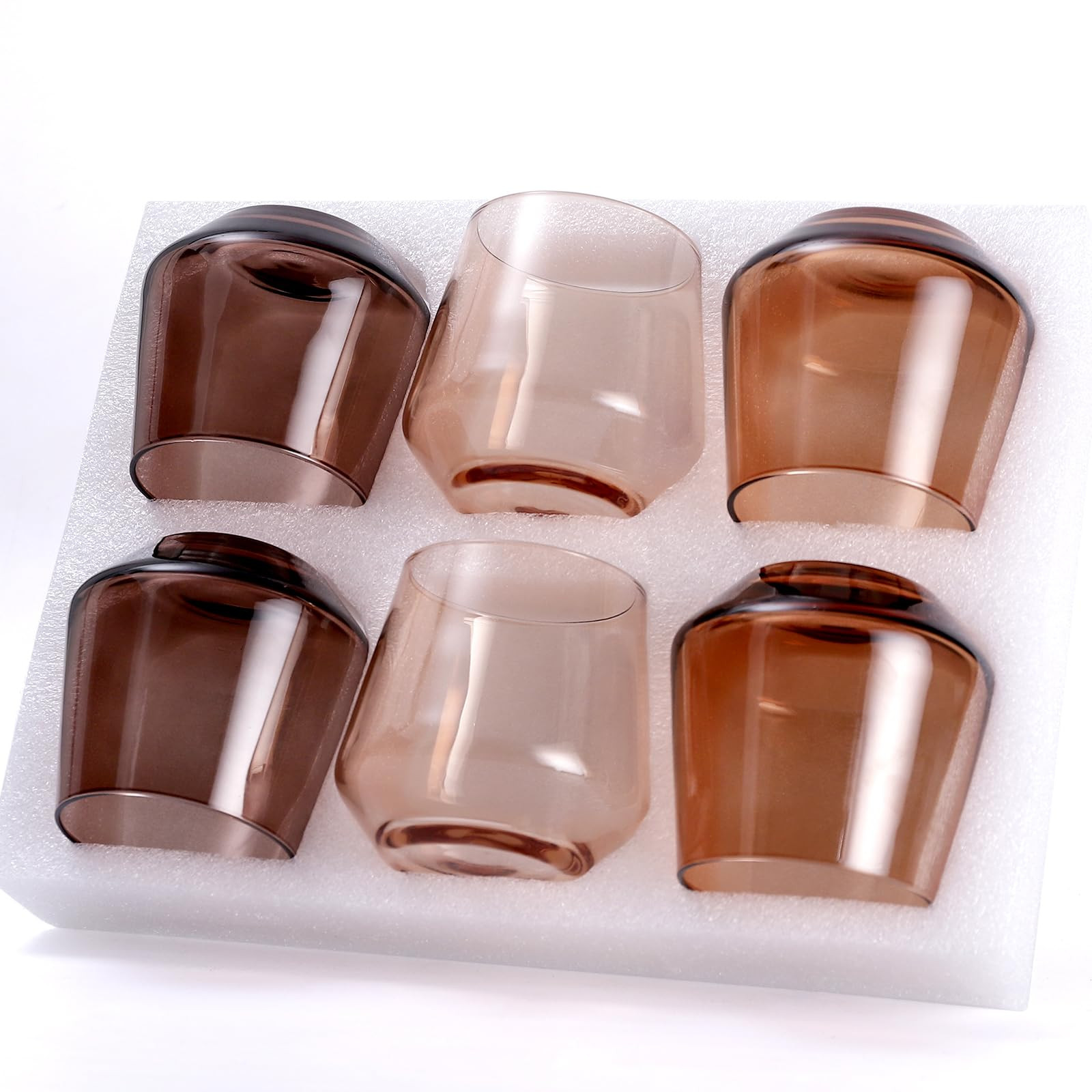 Venus Stemless Brown Wine Glasses Set 6-14oz, Melanin Colored, HandBlown, Unique Design, Freezer ... | Amazon (US)