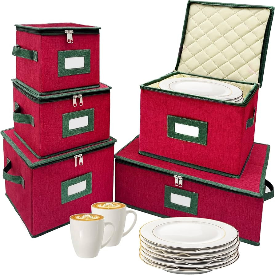 5 PACK Christmas China Storage Containers-Quilted Mug Storage and Moving Boxes for Dishes Packing... | Amazon (US)