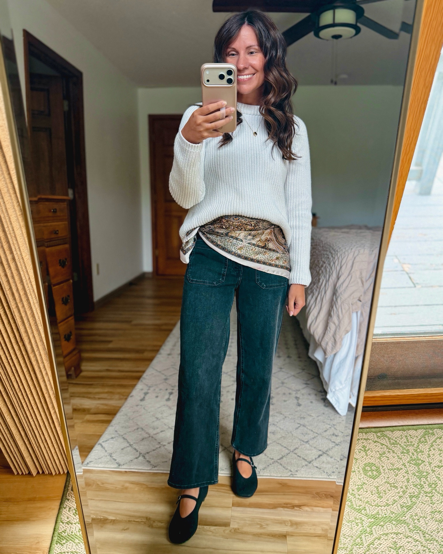 Small in my sweater (100% cotton! I have in three colors, 24 in the 26” inseam in my jeans and 6.5 in my Mary Jane flats🖤 my scarf matches with almost everything!

#LTKPetite #LTKootd #LTKSeasonal