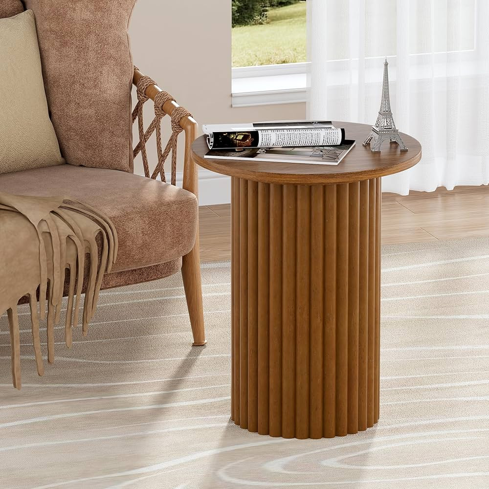 PAKASEPT Round Fluted Side Table, 15 inch Wide Wood Pedestal Side Table, Modern Small Accent Tabl... | Amazon (US)