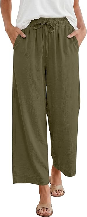 ANRABESS Women Wide Leg Capri Pants Summer Palazzo High Waisted Casual Loose Lounge Flowy Cropped... | Amazon (US)