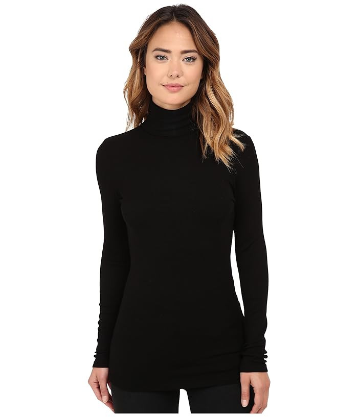 Michael Stars 2x1 Rib Long Sleeve Turtleneck (Black) Women's Clothing | Zappos