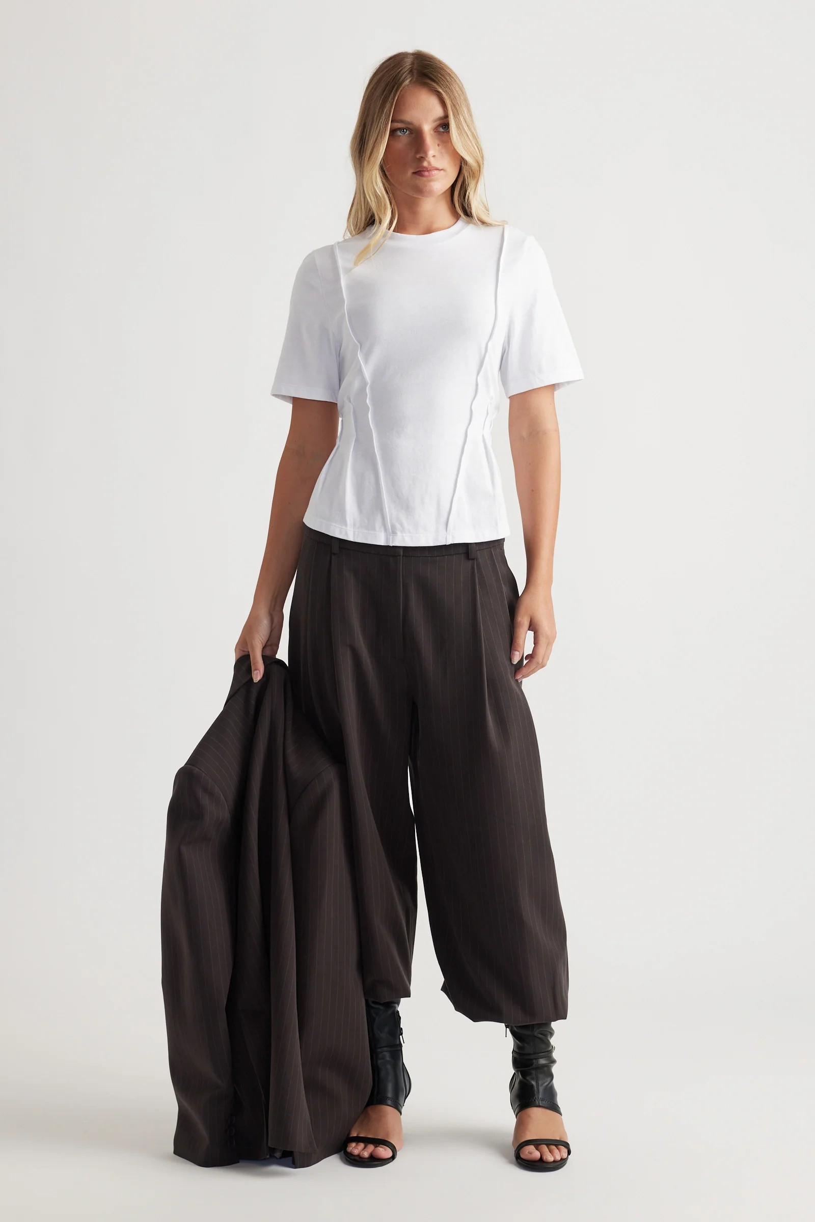 Lucy Seam Detail Tee - Bright White | DECJUBA