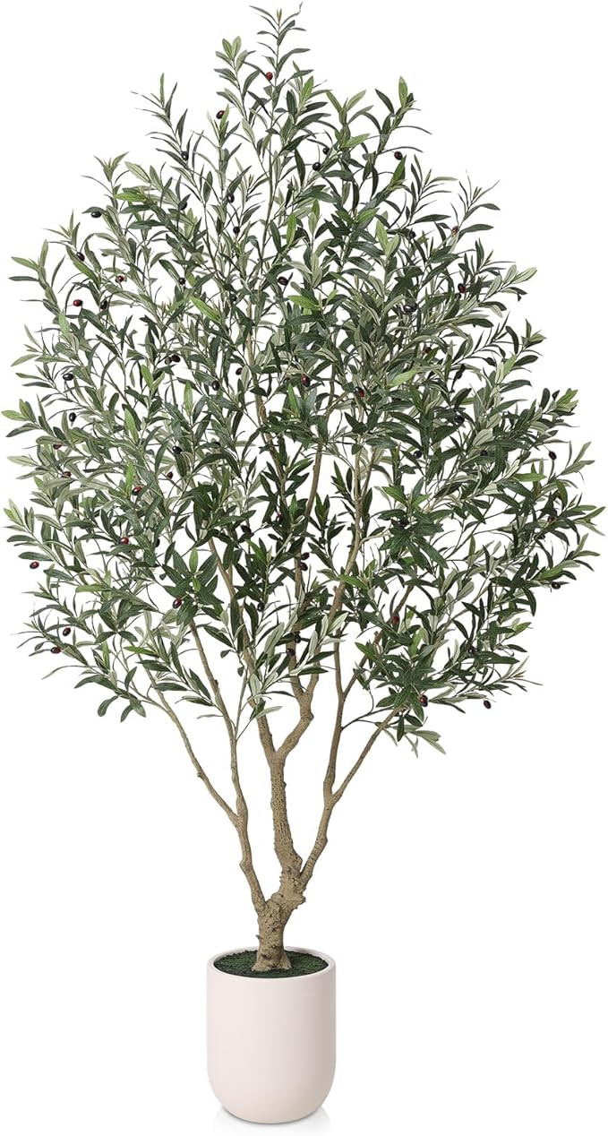 Olive Tree Artificial Indoor, 8FT Tall Faux Olive Tree with 11.5in White Planter, Artificial Plan... | Amazon (US)