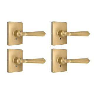 Wilshire Brushed Gold Bed/Bath Privacy Door Handle with Rectangle Rose 4-Pack | The Home Depot