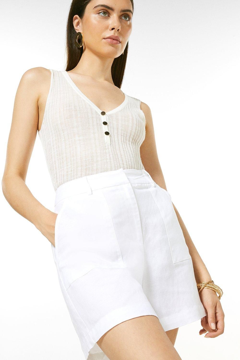 Linen Viscose Woven Shorts | Karen Millen UK & IE