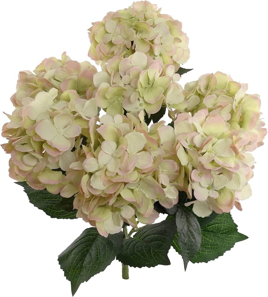 Larksilk Hydrangea Silk Flowers (Green Pink, 3 Pieces) | Amazon (US)