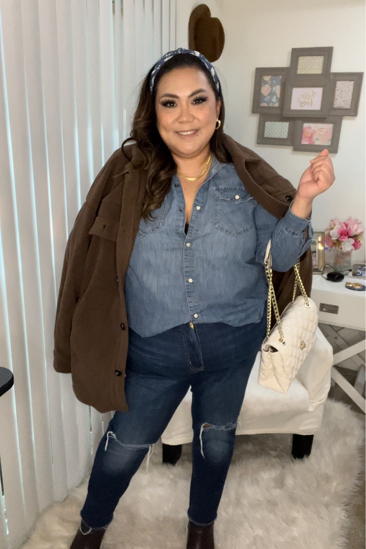 Denim on Denim Dinner Outfit #plussize #plussizejeans #denimoutfit #ootn #dinneroutfit
