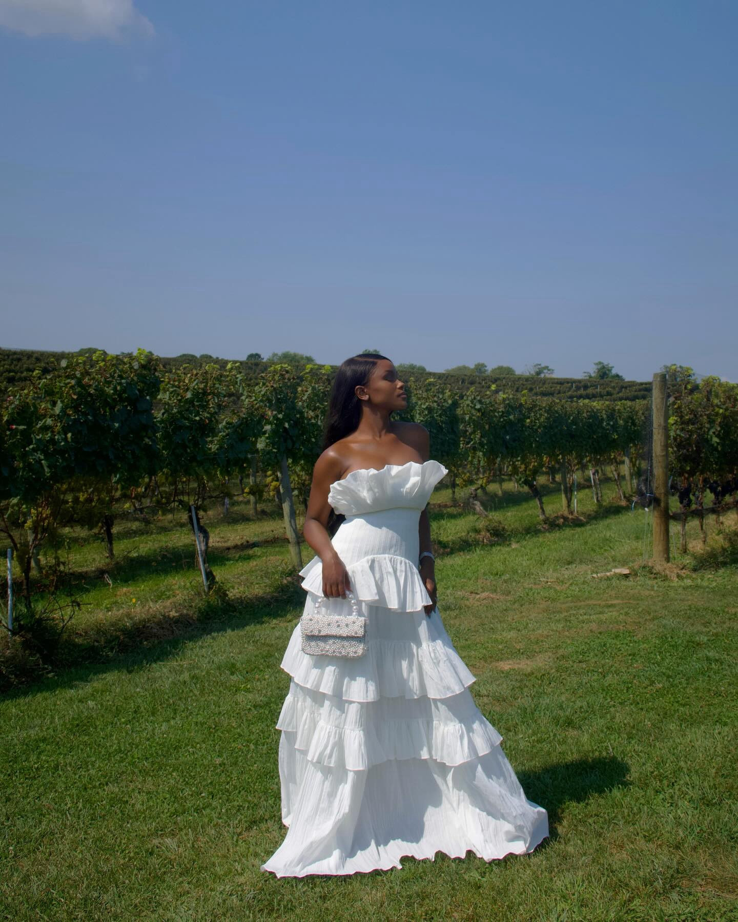 And to wrap up the most perfect bachelorette weekend. I had to do it in style with the most perfect dress for a day at the vineyard being our final stop. Wearing this gorgeous drop-waist gown and heels from @anthropologieweddings  #Anthropartner #bachweekend #AnthropologieWeddings